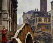 威廉 罗古斯戴勒 : The Ponte Dei Pugni Venice With The Campanile Of Sta Fosca Beyond